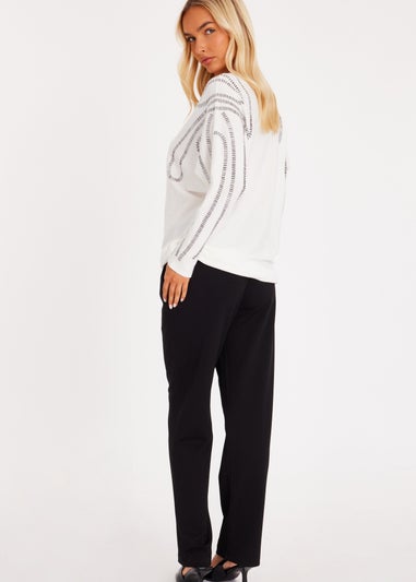 Quiz Cream Stud Sleeve Batwing Jumper