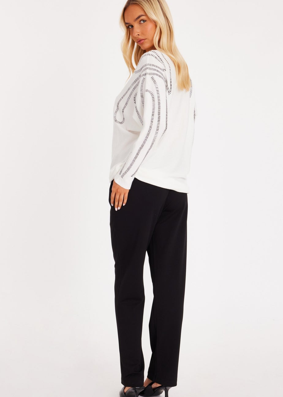 Quiz Cream Stud Sleeve Batwing Jumper