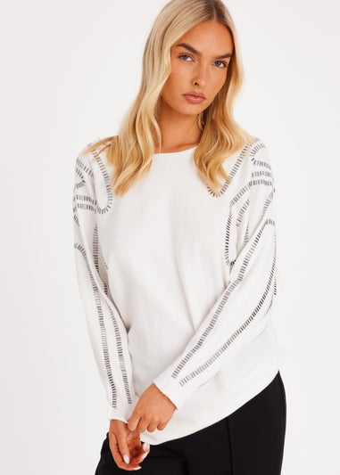 Quiz Cream Stud Sleeve Batwing Jumper