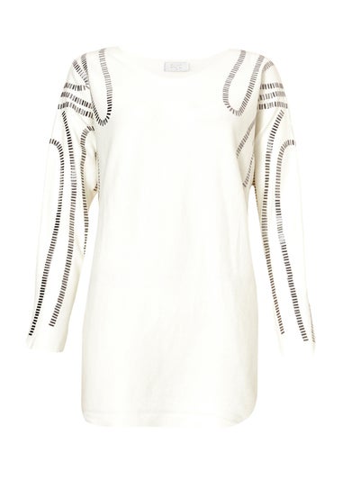 Quiz Cream Stud Sleeve Batwing Jumper
