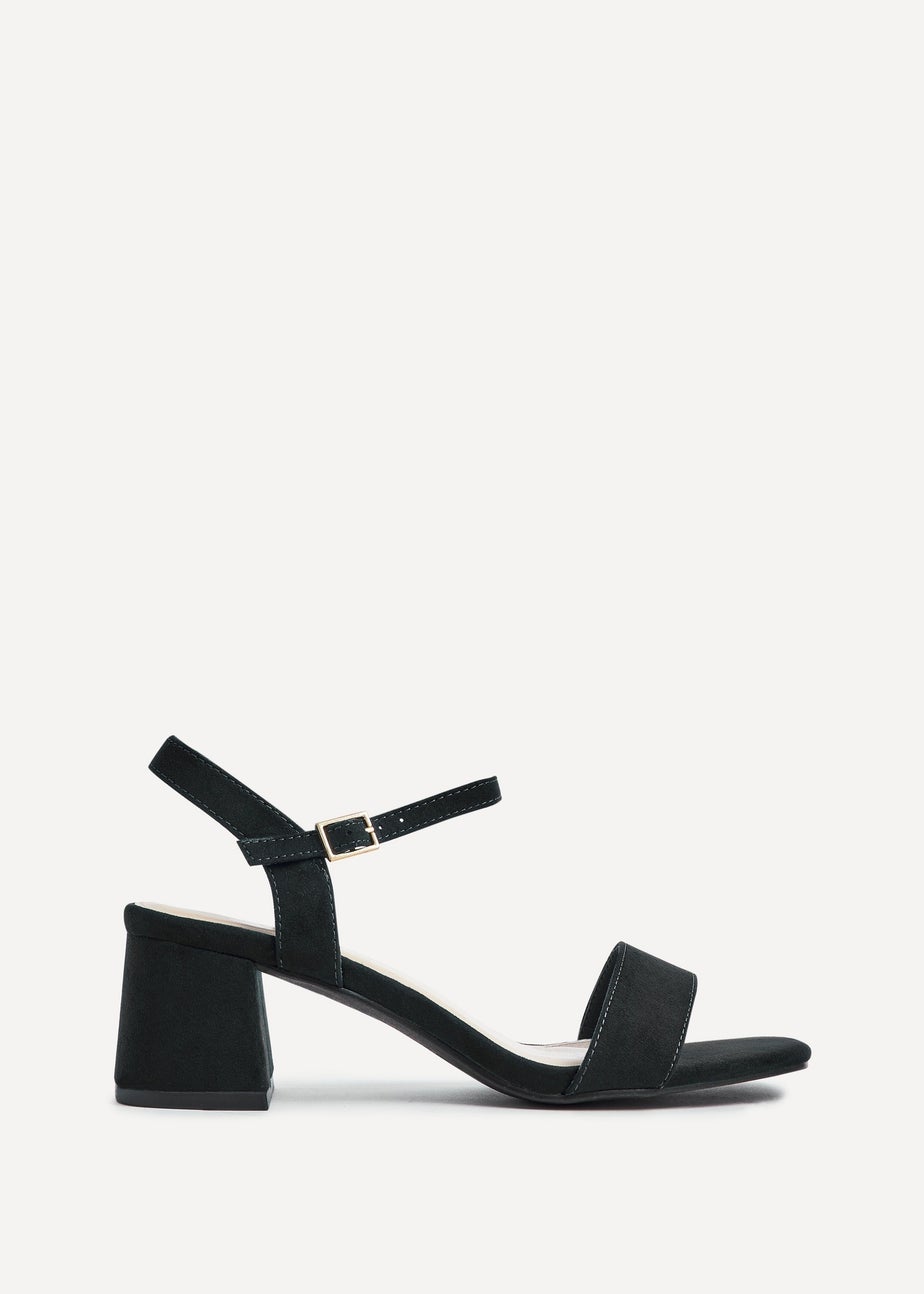 Linzi Darcie Black Faux Suede Low Chunky Block Heeled Sandal