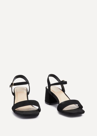 Linzi Darcie Black Faux Suede Low Chunky Block Heeled Sandal