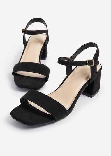 Linzi Darcie Black Faux Suede Low Chunky Block Heeled Sandal