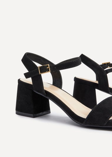 Linzi Darcie Black Faux Suede Low Chunky Block Heeled Sandal
