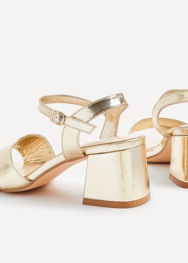 Linzi Vivian Wide Fit Gold Faux Leather Block Heeled Sandals