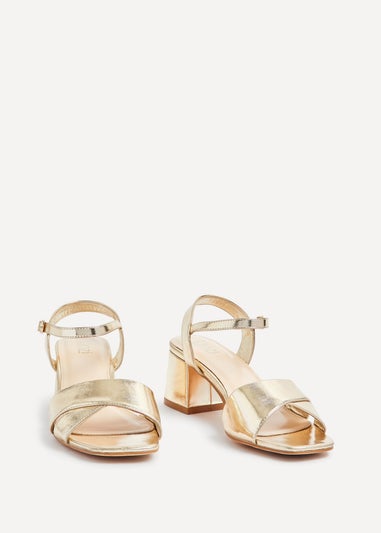 Linzi Vivian Wide Fit Gold Faux Leather Block Heeled Sandals