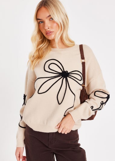 Quiz Stone Stitch Bow Jumper