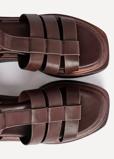 Linzi Vault Brown Faux Leather Gladiator Style Flatform Sandals