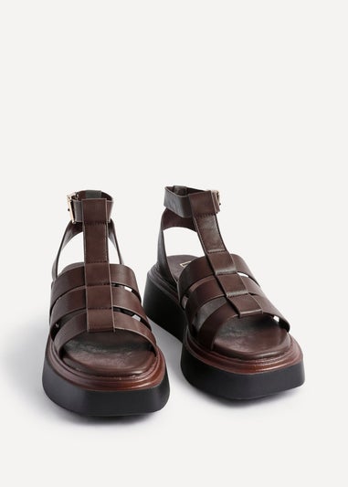 Linzi Vault Brown Faux Leather Gladiator Style Flatform Sandals