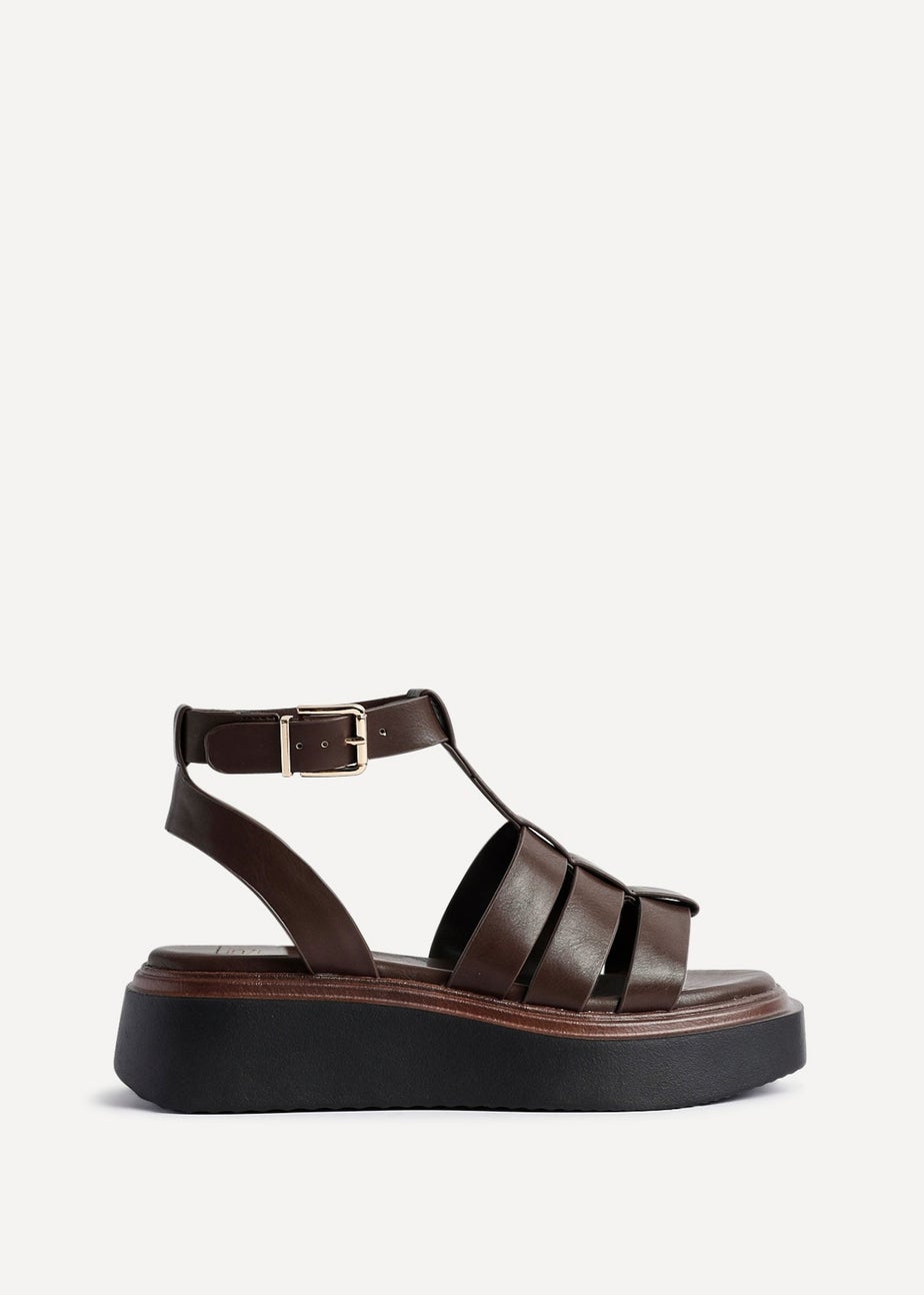 Linzi Vault Brown Faux Leather Gladiator Style Flatform Sandals