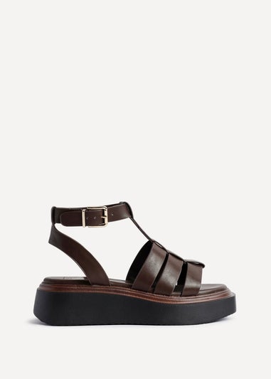 Linzi Vault Brown Faux Leather Gladiator Style Flatform Sandals