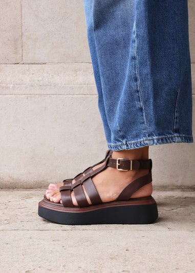 Linzi Vault Brown Faux Leather Gladiator Style Flatform Sandals