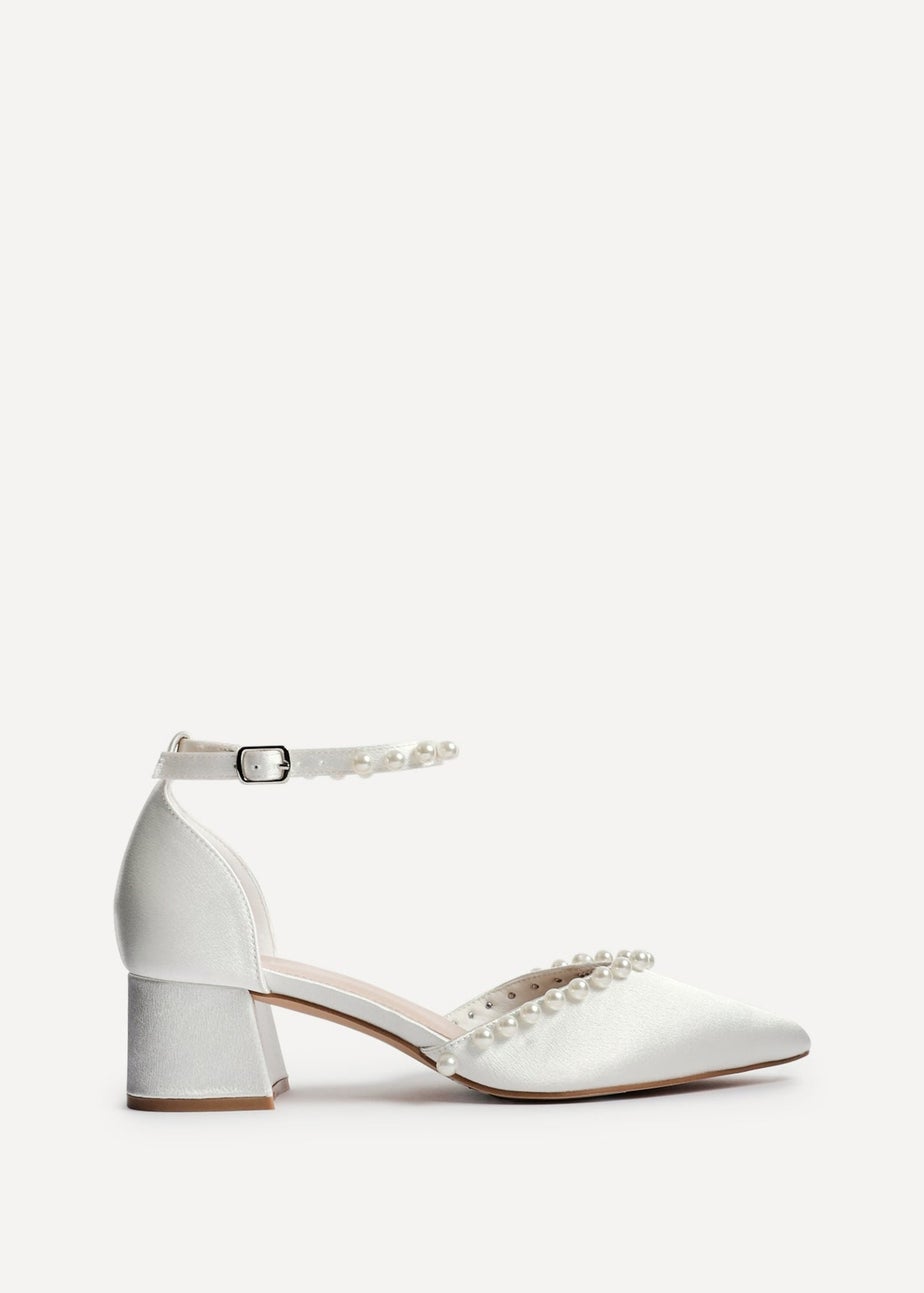 Linzi Swan Ivory Satin Bridal Low Block Court Heels
