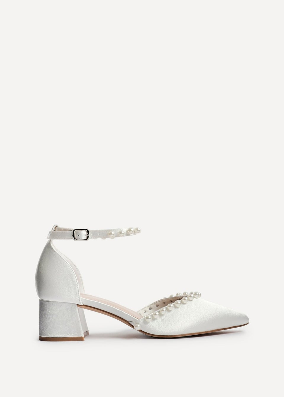 Linzi Swan Ivory Satin Bridal Low Block Court Heels