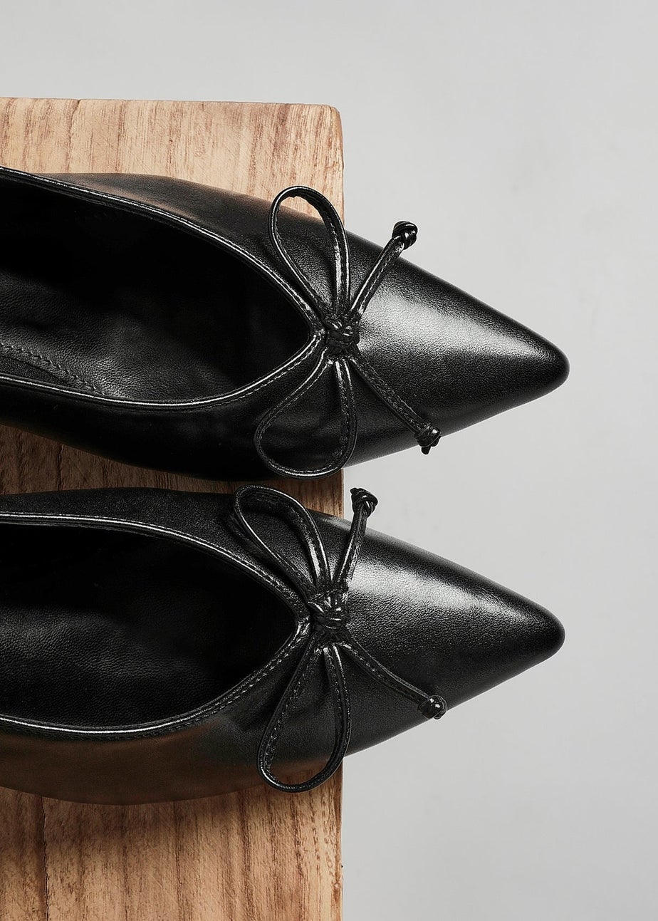 Linzi Ribbon Black Faux Leather Slingback Court Heel