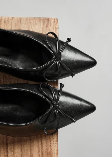 Linzi Ribbon Black Faux Leather Slingback Court Heel