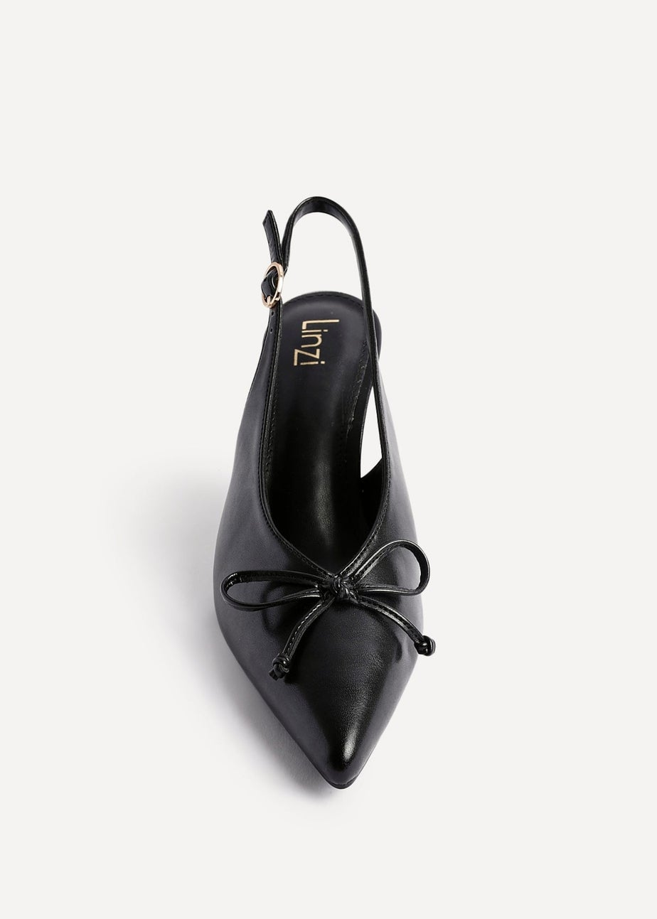 Linzi Ribbon Black Faux Leather Slingback Court Heel