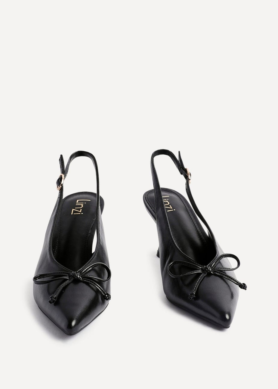 Linzi Ribbon Black Faux Leather Slingback Court Heel