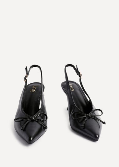 Linzi Ribbon Black Faux Leather Slingback Court Heel