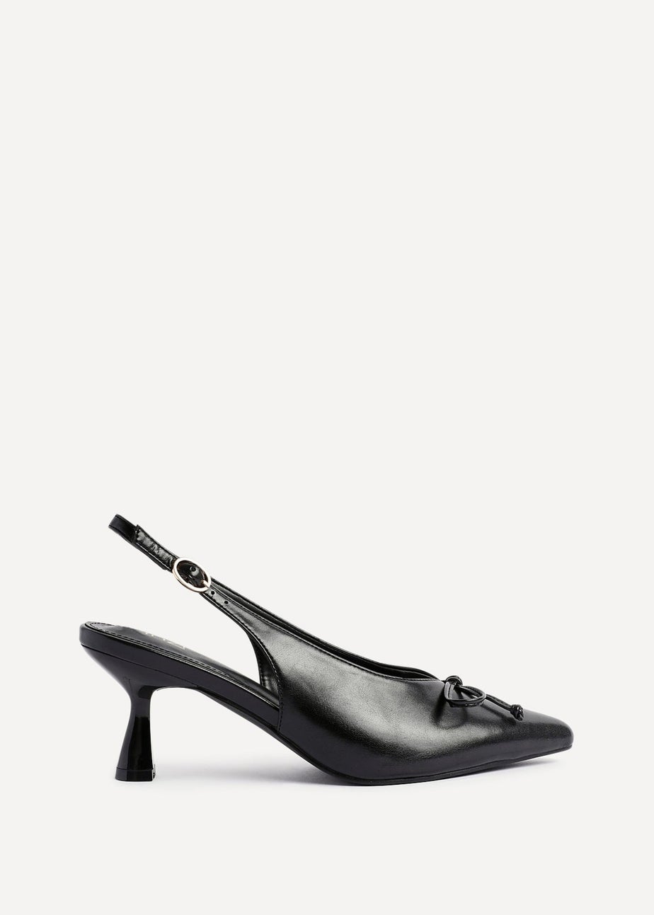 Linzi Ribbon Black Faux Leather Slingback Court Heel