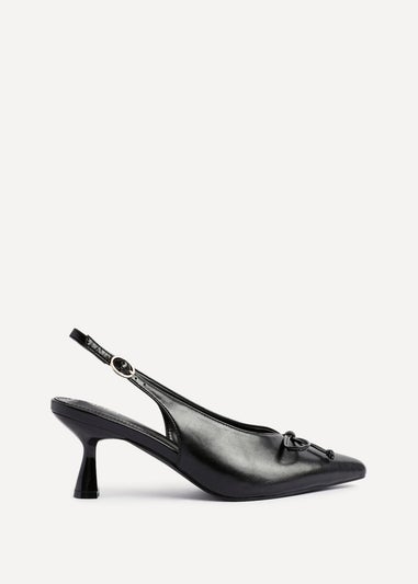 Linzi Ribbon Black Faux Leather Slingback Court Heel
