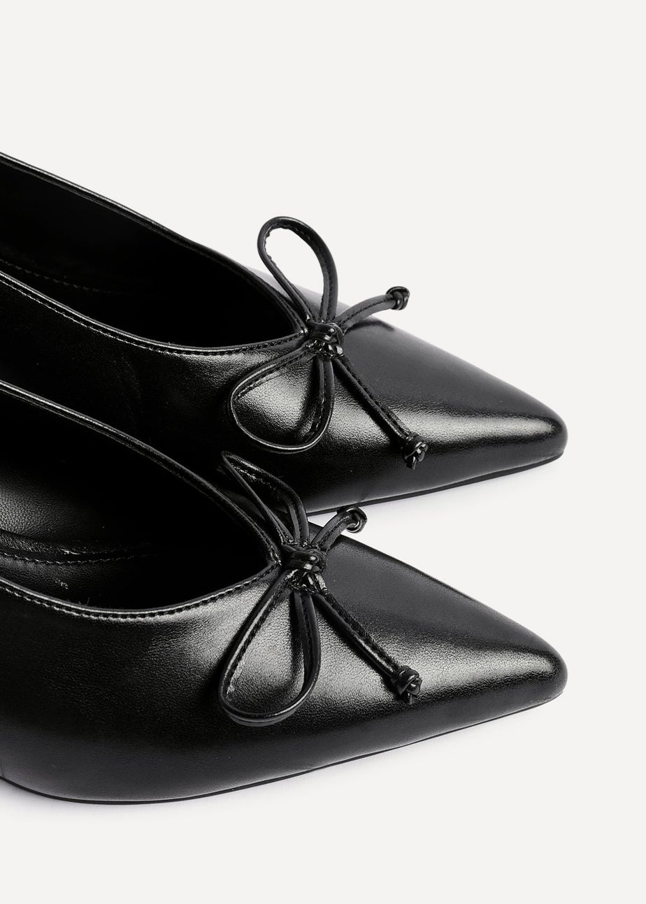 Linzi Ribbon Black Faux Leather Slingback Court Heel