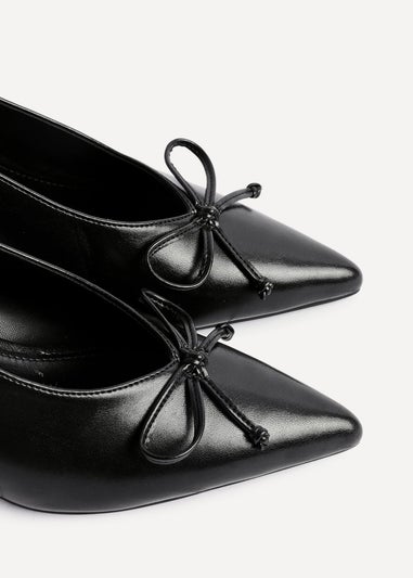Linzi Ribbon Black Faux Leather Slingback Court Heel