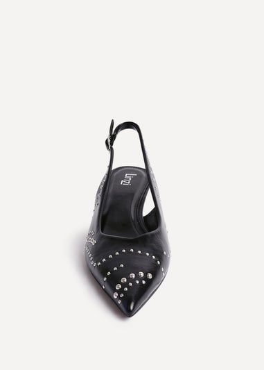 Linzi Crave Black Faux Leather Studded Kitten Heels