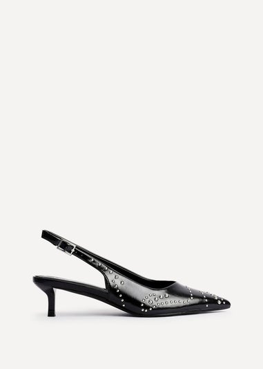 Linzi Crave Black Faux Leather Studded Kitten Heels