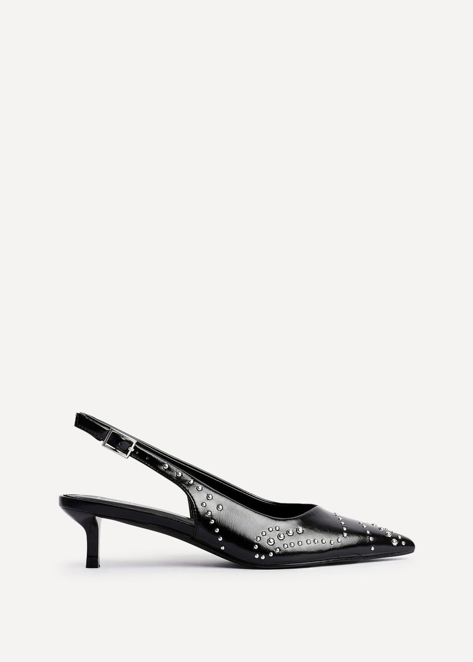 Linzi Crave Black Faux Leather Studded Kitten Heels