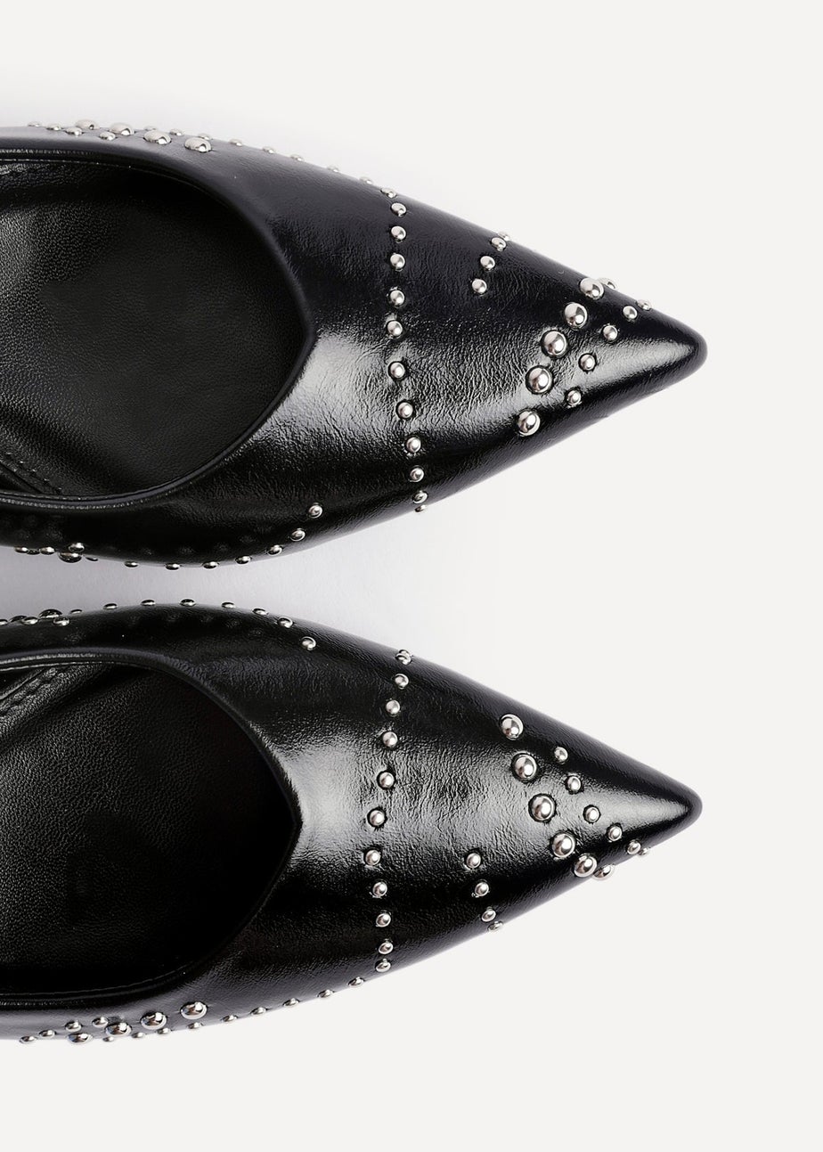 Linzi Crave Black Faux Leather Studded Kitten Heels