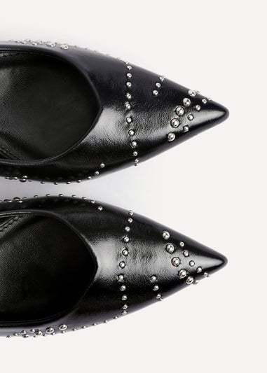 Linzi Crave Black Faux Leather Studded Kitten Heels