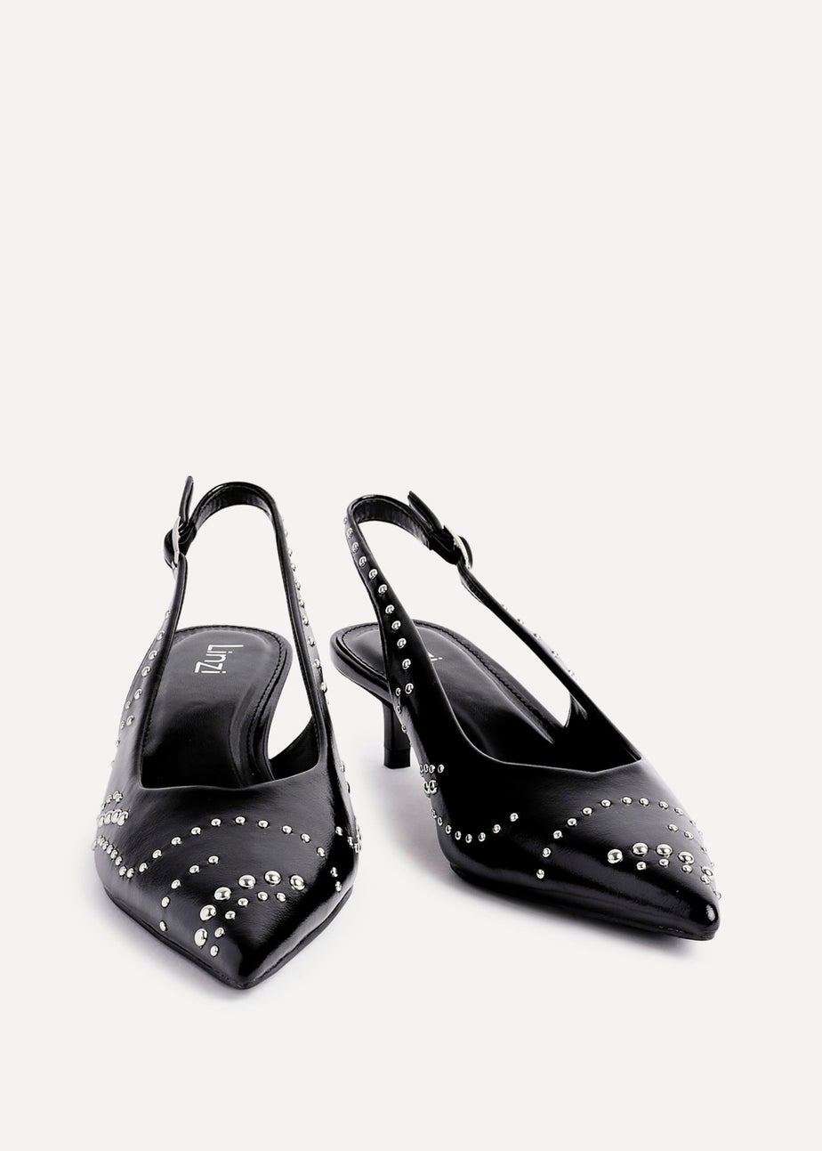 Linzi Crave Black Faux Leather Studded Kitten Heels