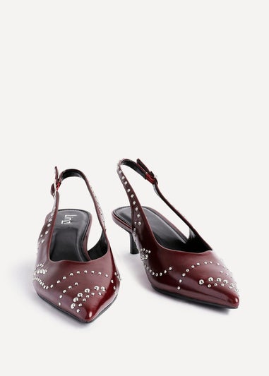Linzi Crave Burgundy Faux Leather Studded Kitten Heels