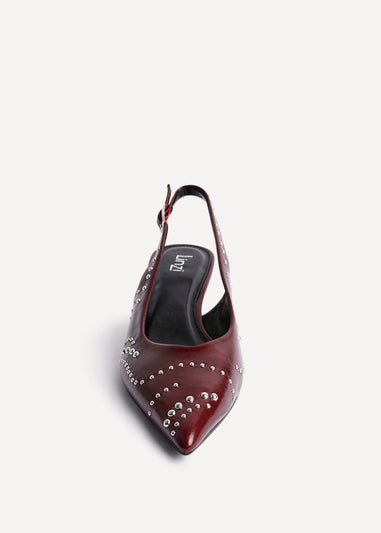 Linzi Crave Burgundy Faux Leather Studded Kitten Heels