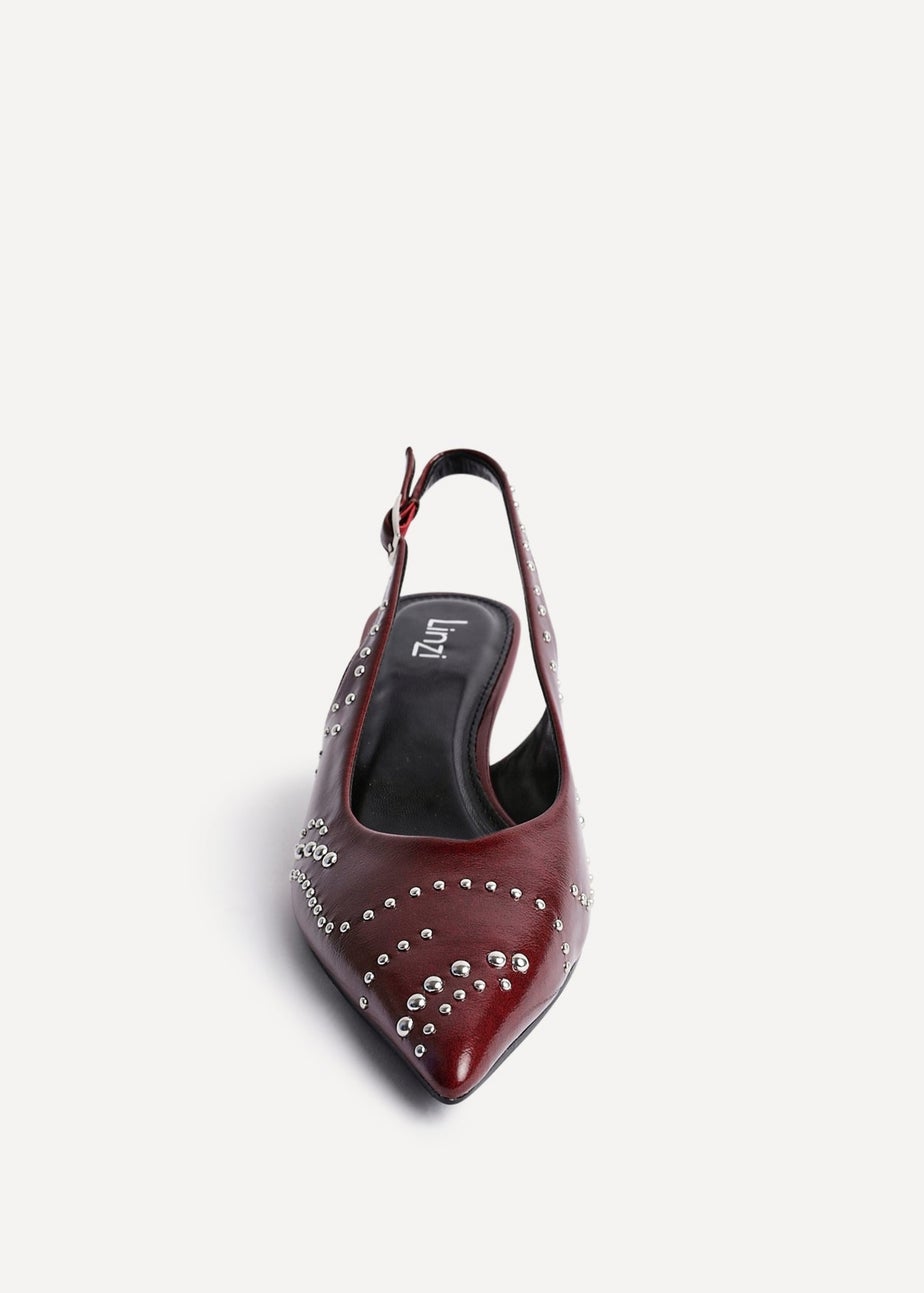 Linzi Crave Burgundy Faux Leather Studded Kitten Heels