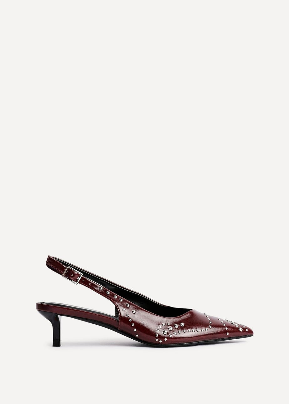 Linzi Crave Burgundy Faux Leather Studded Kitten Heels