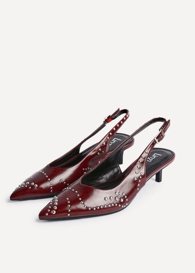 Linzi Crave Burgundy Faux Leather Studded Kitten Heels
