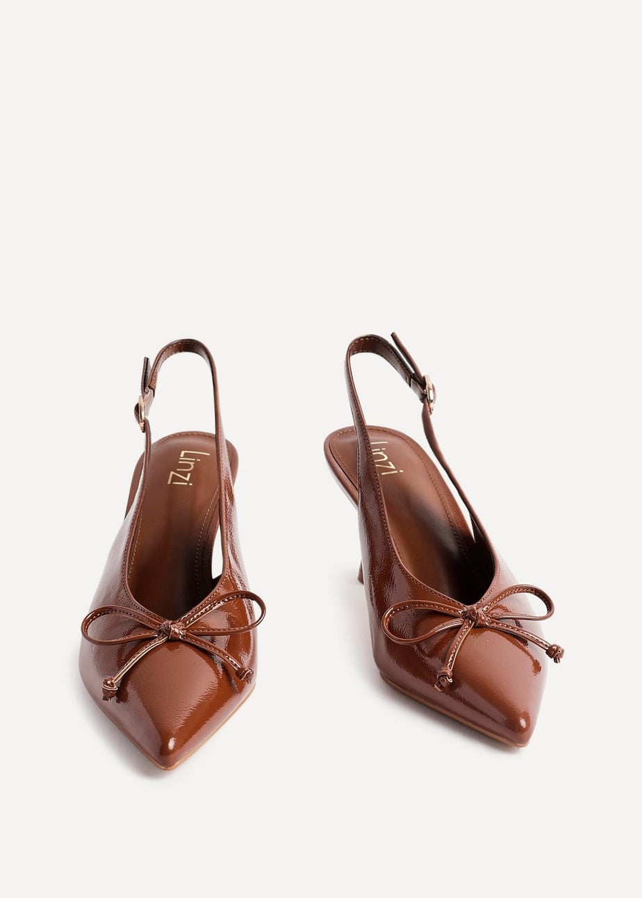 Linzi Ribbon Caramel Faux Leather Slingback Court Heel