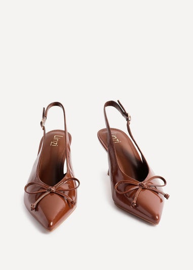 Linzi Ribbon Caramel Faux Leather Slingback Court Heel