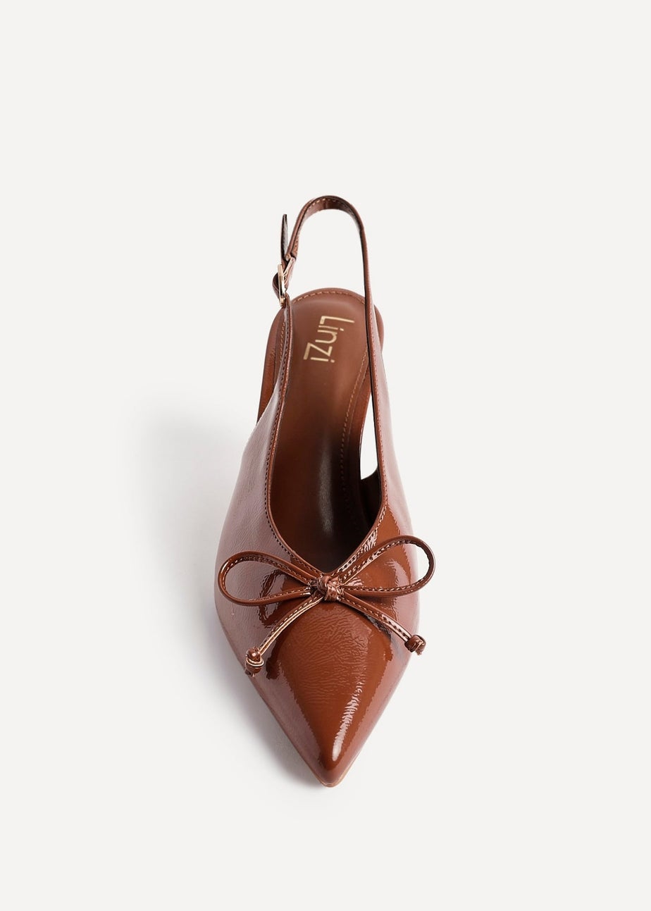 Linzi Ribbon Caramel Faux Leather Slingback Court Heel