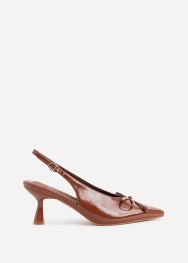 Linzi Ribbon Caramel Faux Leather Slingback Court Heel