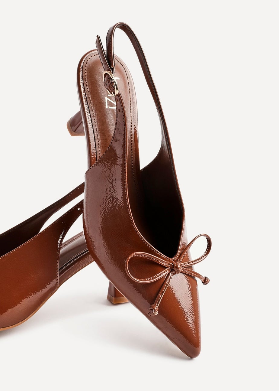 Linzi Ribbon Caramel Faux Leather Slingback Court Heel