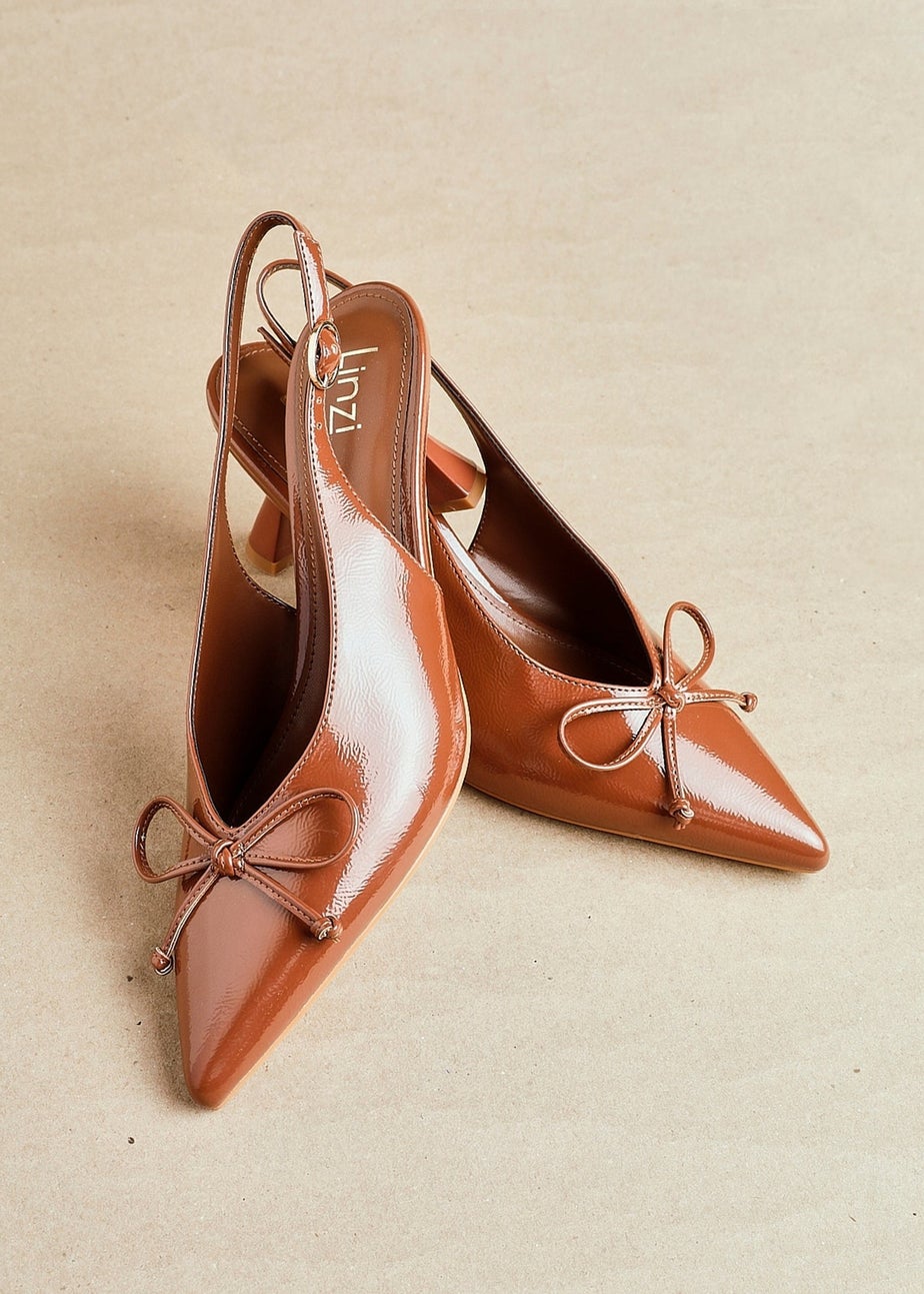 Linzi Ribbon Caramel Faux Leather Slingback Court Heel