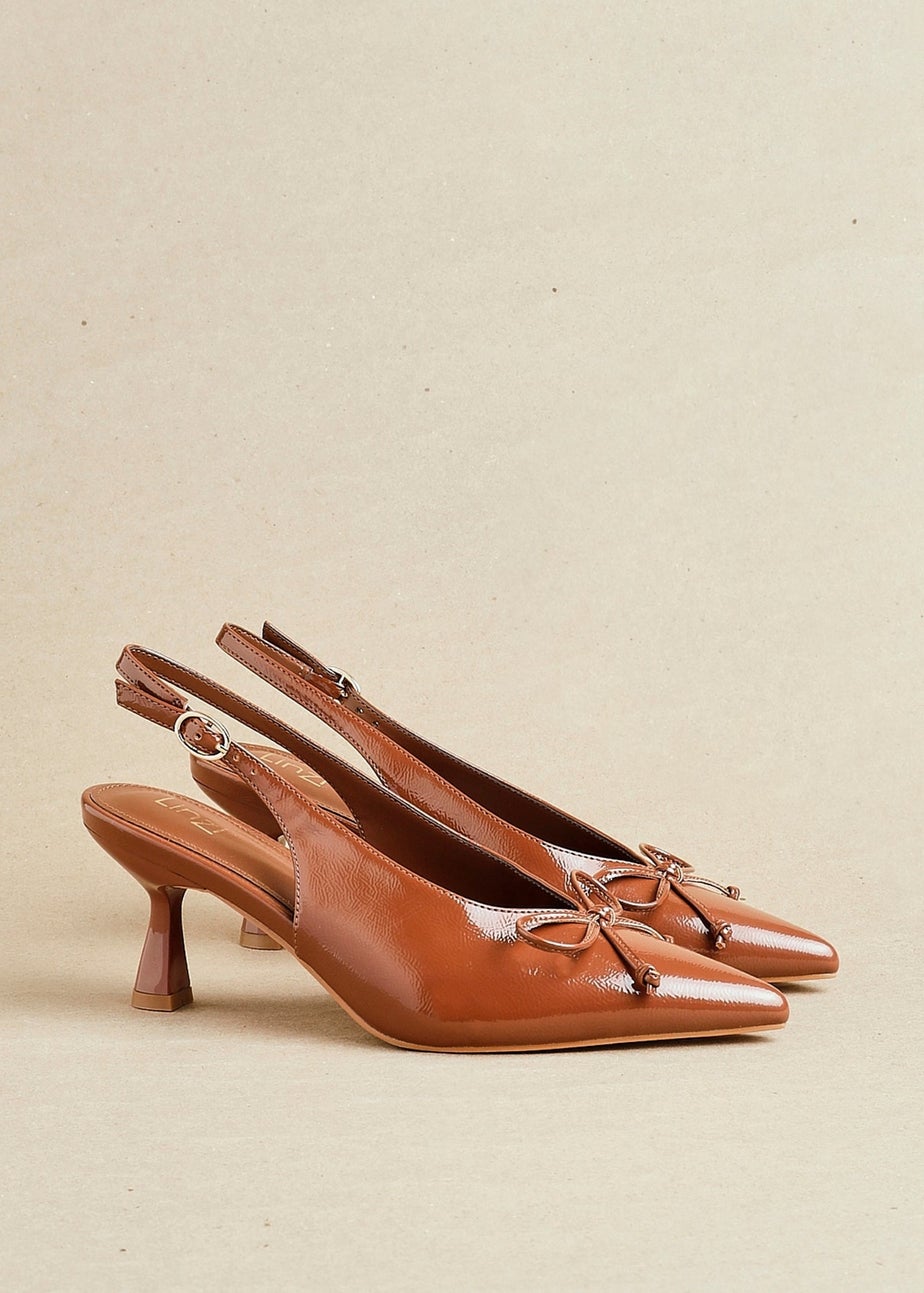 Linzi Ribbon Caramel Faux Leather Slingback Court Heel