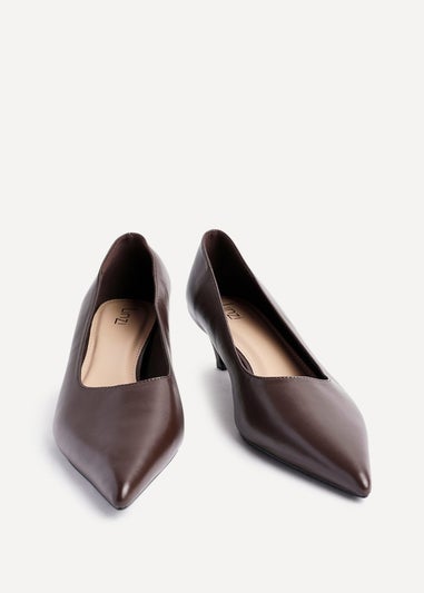 Linzi Zola Brown Faux Leather Kitten Court Heel