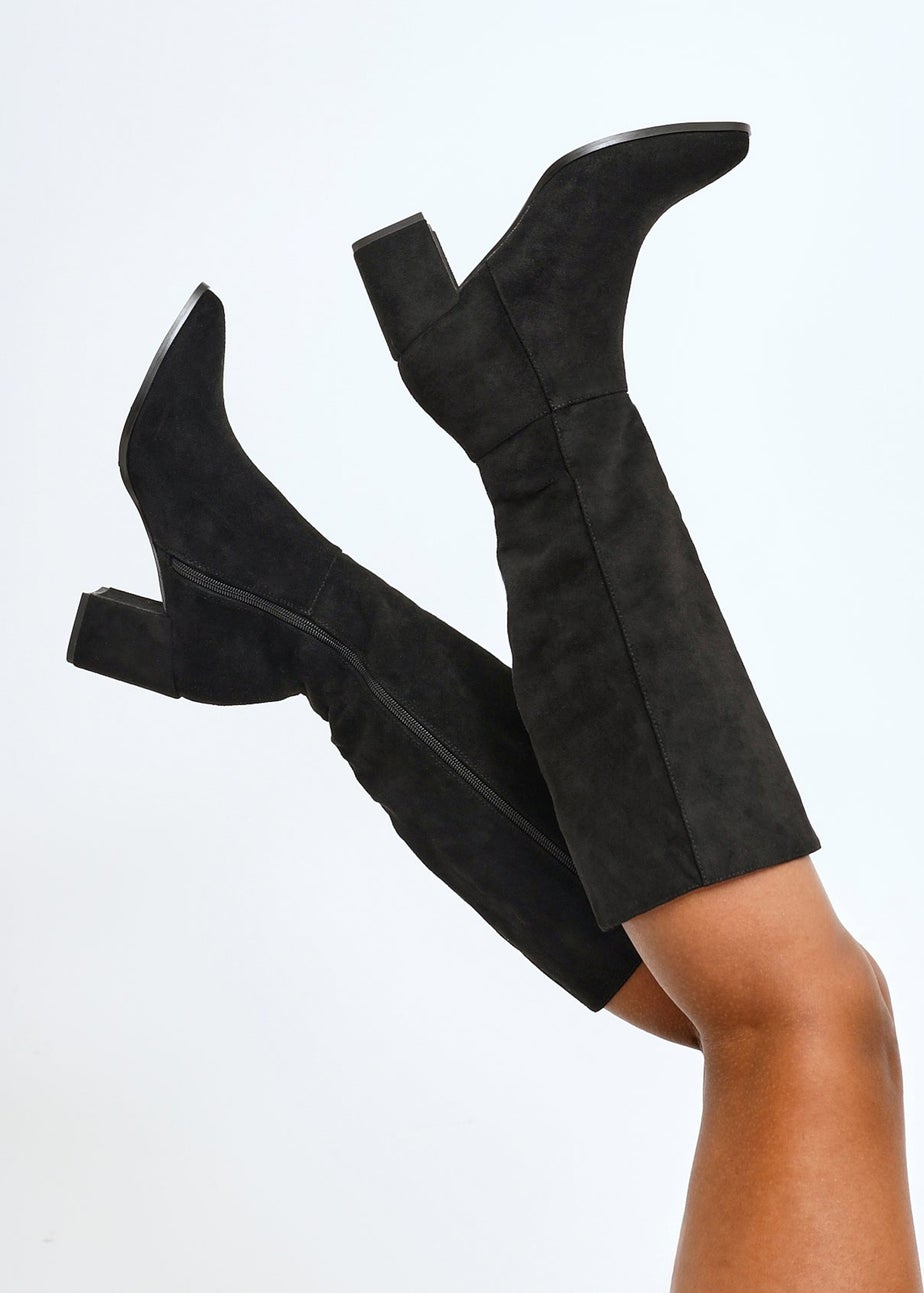 Linzi Swerve Black Faux Suede Block Heeled Long Boot