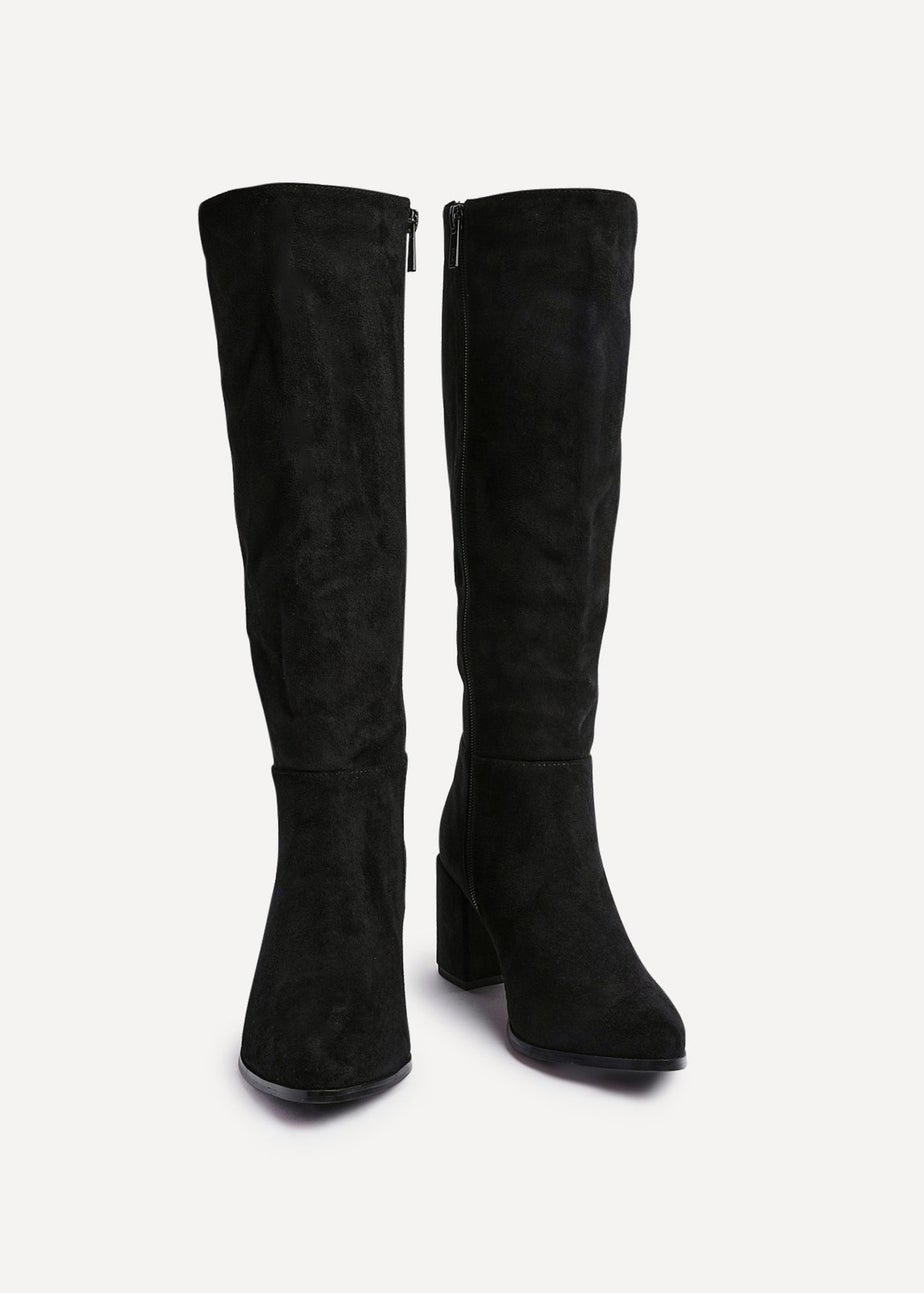 Linzi Swerve Black Faux Suede Block Heeled Long Boot