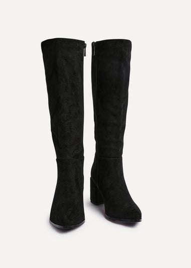 Linzi Swerve Black Faux Suede Block Heeled Long Boot