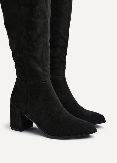 Linzi Swerve Black Faux Suede Block Heeled Long Boot